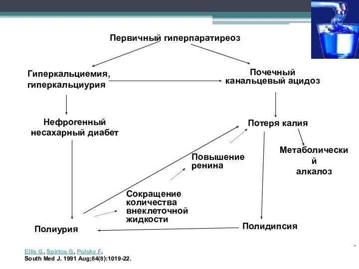 Первичный гиперпаратиреоз Гиперкальциемия, гиперкальциурия Почечный канальцевый ацидоз Нефрогенный несахарный диабет