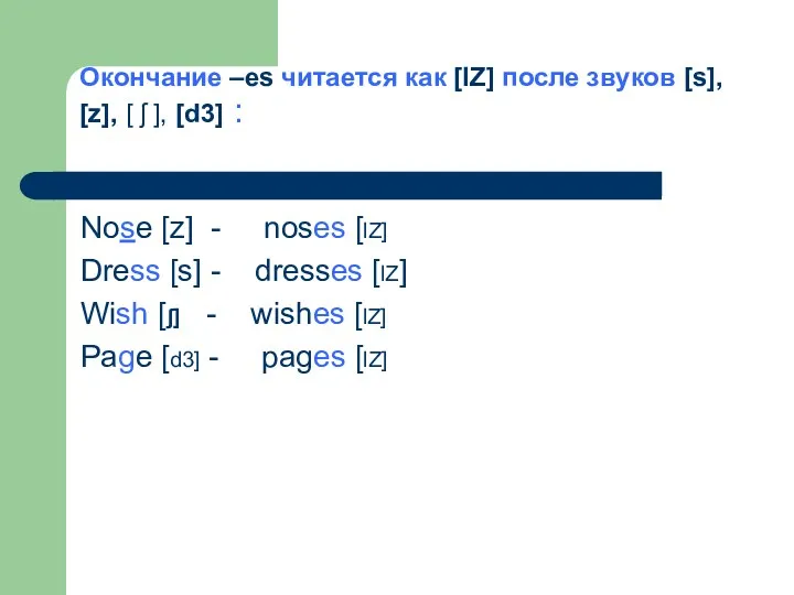 Окончание –es читается как [lZ] после звуков [s], [z], [