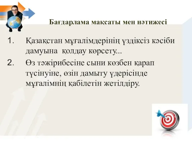 Бағдарлама мақсаты мен нәтижесі Қазақстан мұғалімдерінің үздіксіз кәсіби дамуына қолдау