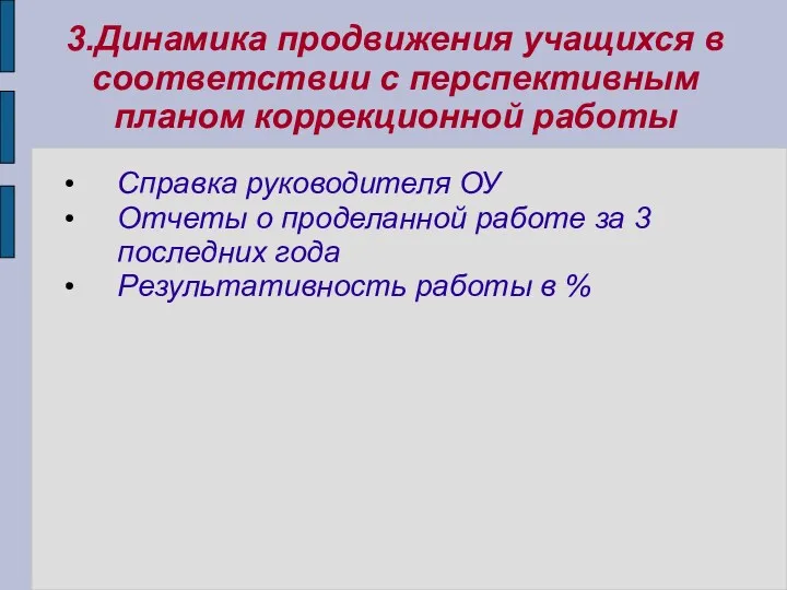 3.Динамика продвижения учащихся в соответствии с перспективным планом коррекционной работы