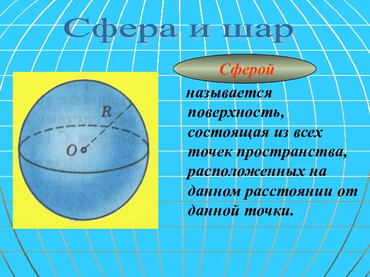 Сферой называется поверхность, состоящая из всех точек пространства, расположенных на данном расстоянии от