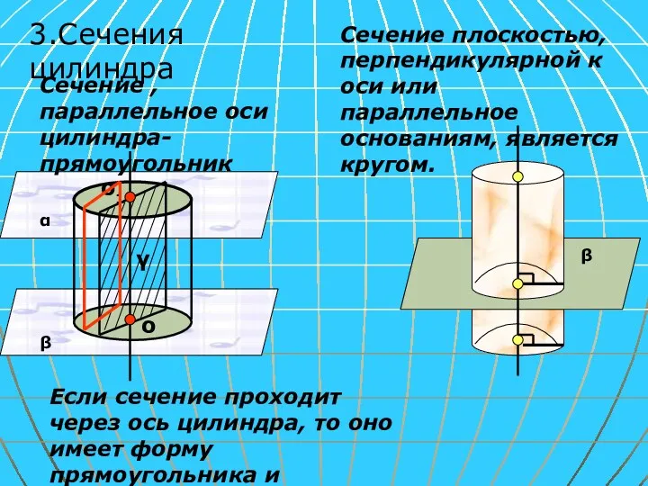 Если сечение проходит через ось цилиндра, то оно имеет форму прямоугольника и называется