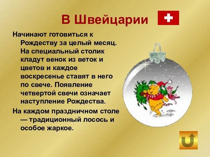 В Швейцарии Начинают готовиться к Рождеству за целый месяц. На специальный столик кладут