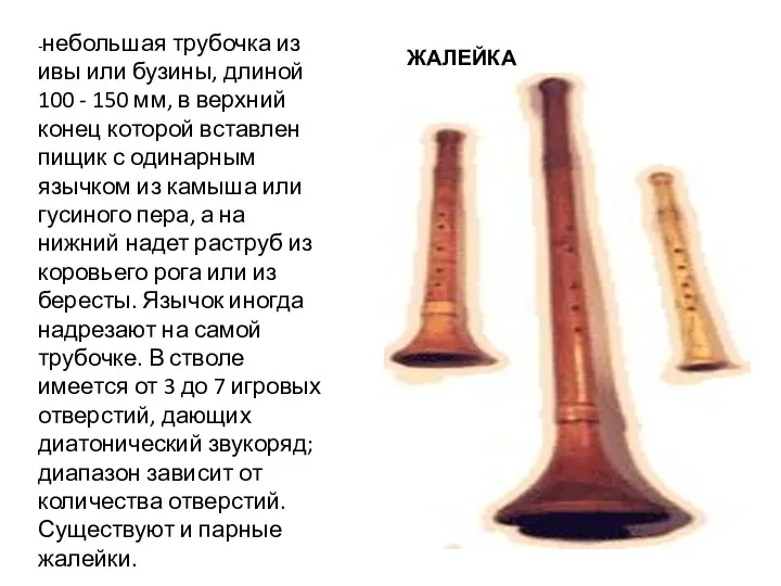 ЖАЛЕЙКА -небольшая трубочка из ивы или бузины, длиной 100 -