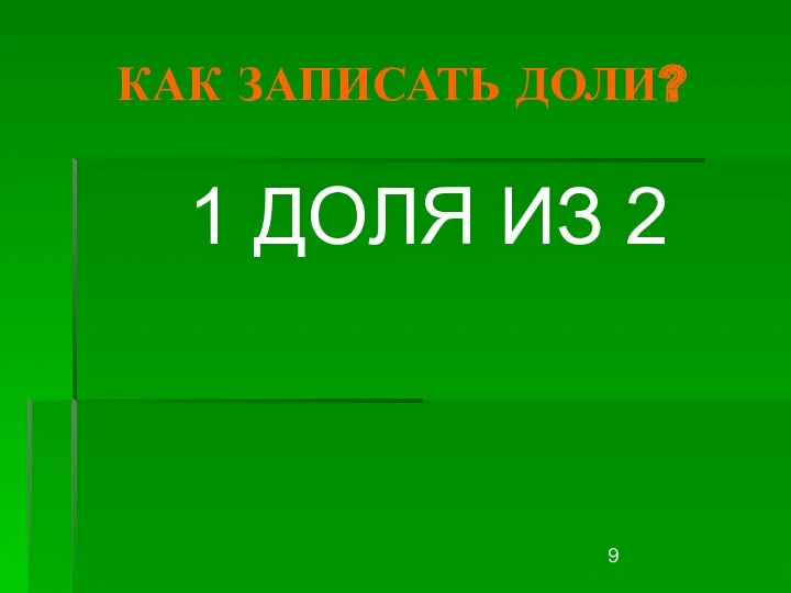 КАК ЗАПИСАТЬ ДОЛИ? 1 ДОЛЯ ИЗ 2