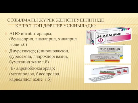 СОЗЫЛМАЛЫ ЖҮРЕК ЖЕТІСПЕУШІЛІГІНДЕ КЕЛЕСІ ТОП ДӘРІЛЕР ҰСЫНЫЛАДЫ: АПФ ингибиторлары; (беназеприл,