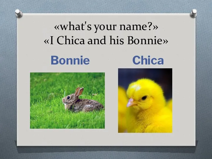 «what's your name?» «I Chica and his Bonnie» Bonnie Chica