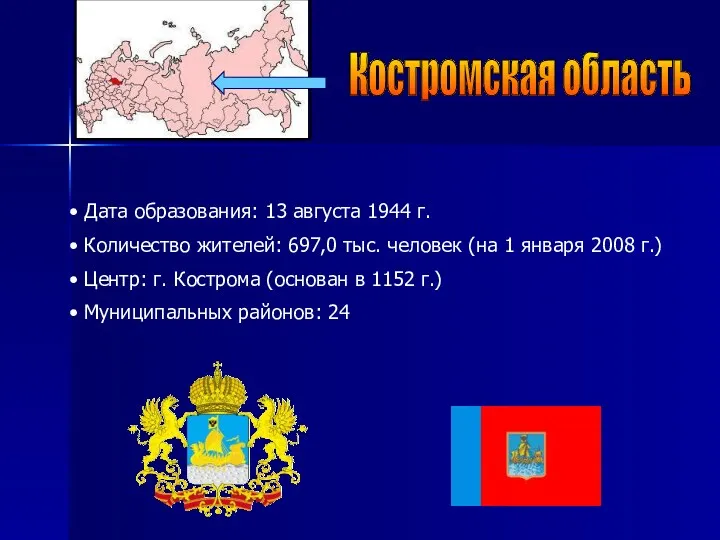 Костромская область Дата образования: 13 августа 1944 г. Количество жителей: