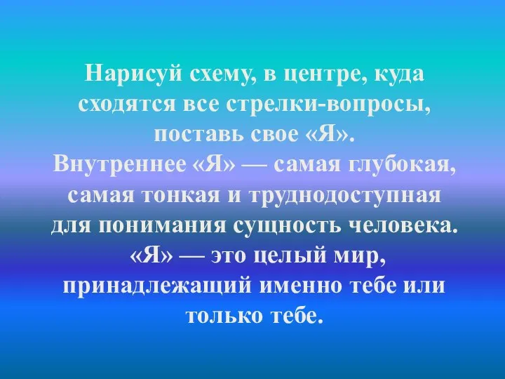 Нарисуй схему, в центре, куда сходятся все стрелки-вопросы, поставь свое