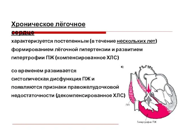 характеризуется постепенным (в течение нескольких лет) формированием лёгочной гипертензии и