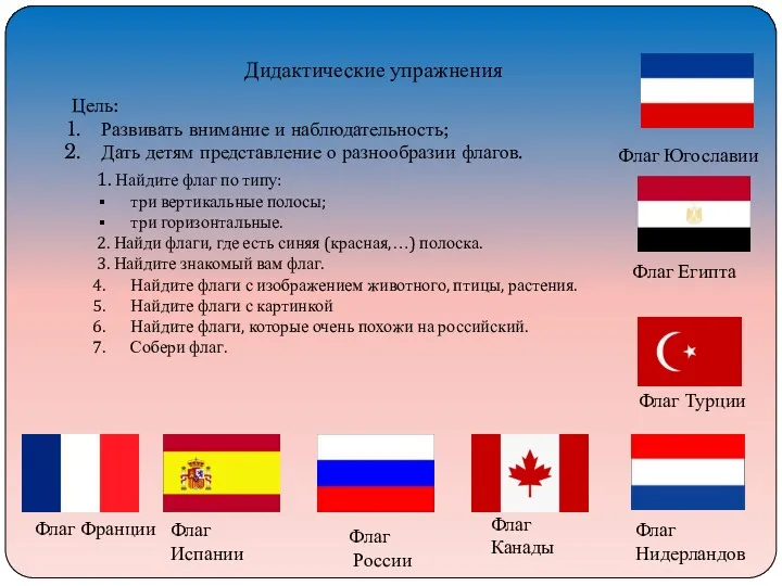 Флаг Югославии Флаг Испании Флаг Франции Флаг России Флаг Нидерландов