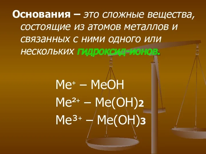 Основания – это сложные вещества, состоящие из атомов металлов и