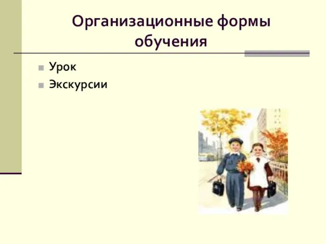 Организационные формы обучения Урок Экскурсии