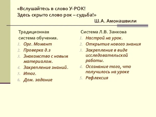 «Вслушайтесь в слово У-РОК! Здесь скрыто слово рок – судьба!»