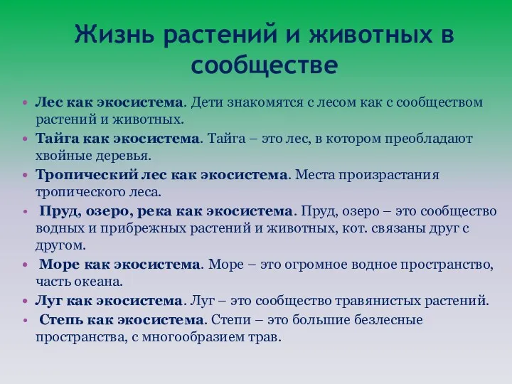 Жизнь растений и животных в сообществе Лес как экосистема. Дети