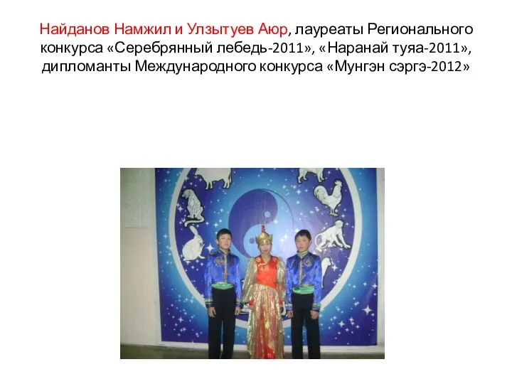 Найданов Намжил и Улзытуев Аюр, лауреаты Регионального конкурса «Серебрянный лебедь-2011»,