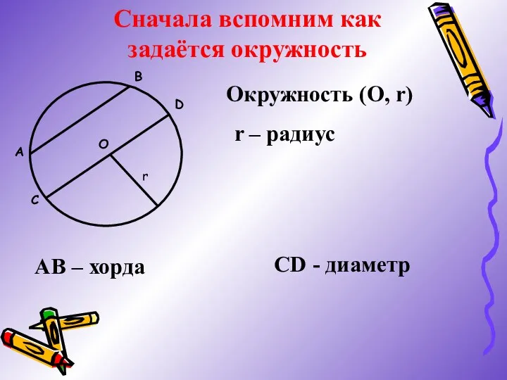 Сначала вспомним как задаётся окружность A B О С D