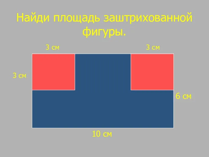 Найди площадь заштрихованной фигуры. 3 см 3 см 3 см 6 см 10 см