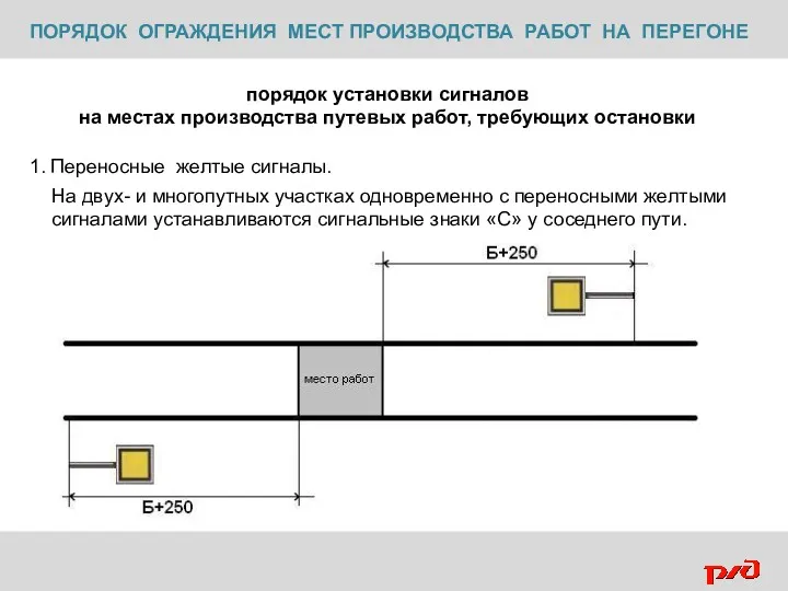 ПОРЯДОК ОГРАЖДЕНИЯ МЕСТ ПРОИЗВОДСТВА РАБОТ НА ПЕРЕГОНЕ порядок установки сигналов