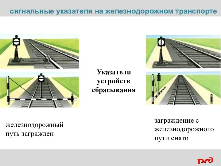 железнодорожный путь загражден заграждение с железнодорожного пути снято Указатели устройств сбрасывания сигнальные указатели на железнодорожном транспорте