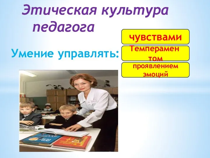 Умение управлять: Этическая культура педагога чувствами Темперамен том проявлением эмоций