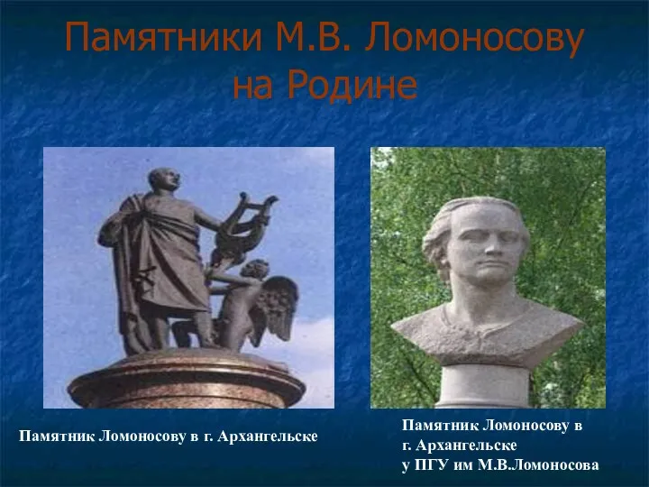 Памятники М.В. Ломоносову на Родине Памятник Ломоносову в г. Архангельске