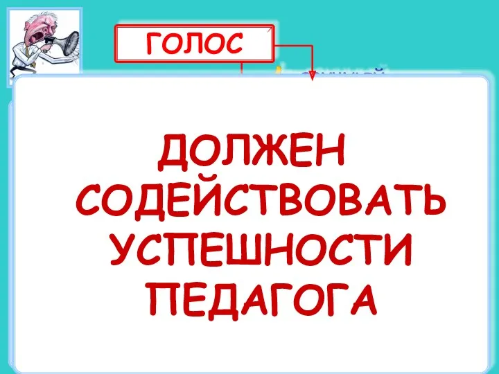 Голос – это техническое обеспечение речи педагога. Голос педагога имеет огромное значение: он