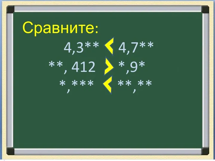 Сравните: 4,3** 4,7** **, 412 *,9* *,*** **,**