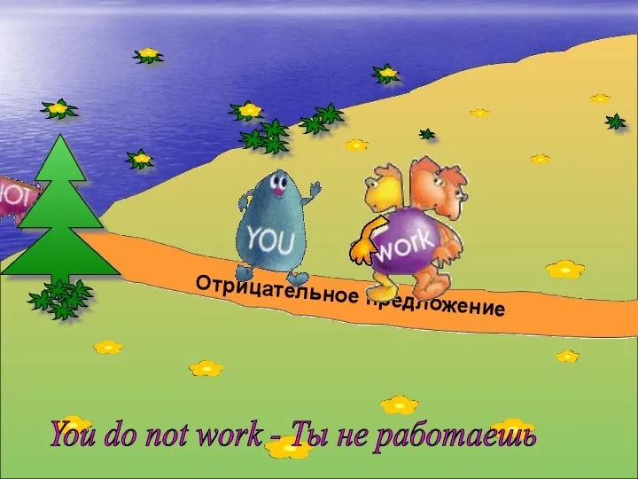 DO\you-work-I-hand.gif Grammar HE.ru\flower1.gif Отрицательное предложение You do not work - Ты не работаешь