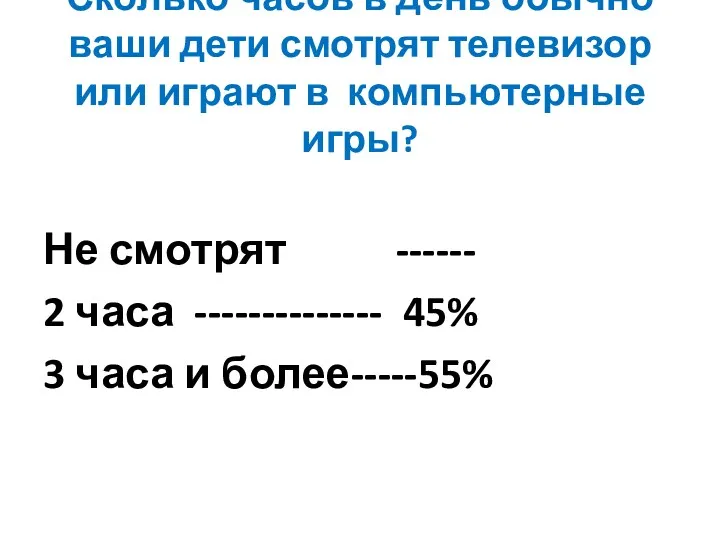 Сколько часов в день обычно ваши дети смотрят телевизор или играют в компьютерные