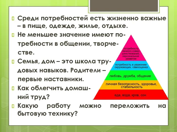 Среди потребностей есть жизненно важные – в пище, одежде, жилье,