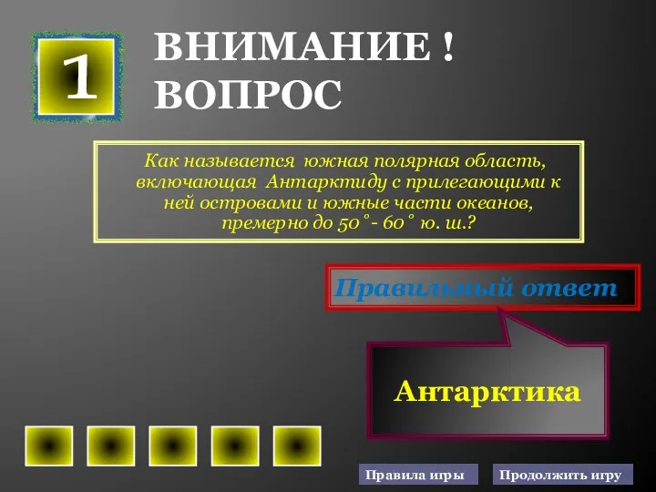 ВНИМАНИЕ ! ВОПРОС Как называется южная полярная область, включающая Антарктиду