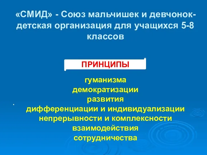 «СМИД» - Союз мальчишек и девчонок- детская организация для учащихся