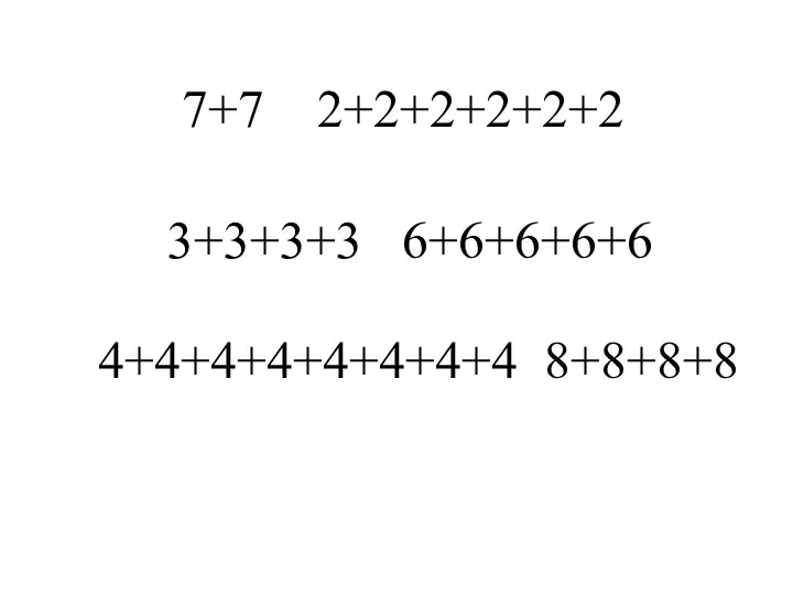 7+7 2+2+2+2+2+2 3+3+3+3 6+6+6+6+6 4+4+4+4+4+4+4+4 8+8+8+8