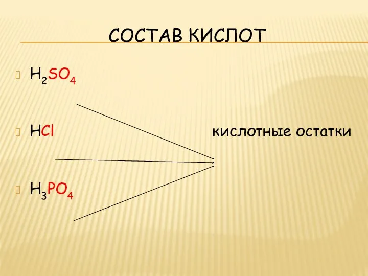 Состав кислот H2SO4 HCl кислотные остатки H3PO4