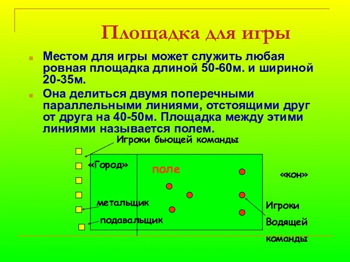 Площадка для игры Местом для игры может служить любая ровная