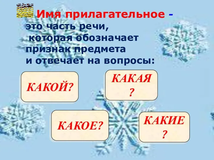 Имя прилагательное - это часть речи, которая обозначает признак предмета