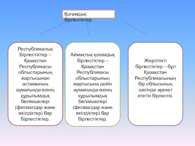 Жергілікті бірлестіктер – бұл Қазақстан Республикасының бір облысының шегінде әрекет