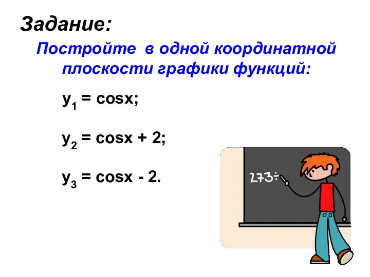 Задание: Постройте в одной координатной плоскости графики функций: y1 = cosx; у2 =