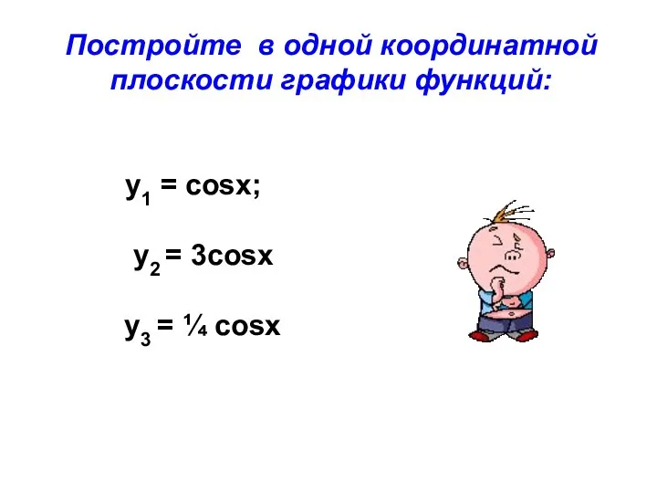 Постройте в одной координатной плоскости графики функций: y1 = cosx; у2 = 3cosx