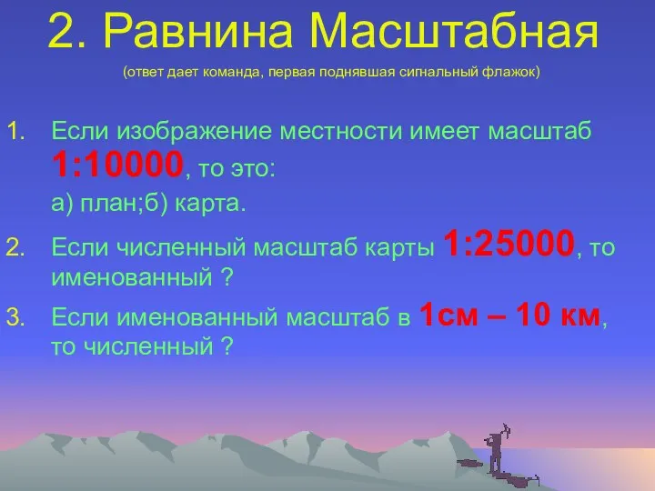 2. Равнина Масштабная (ответ дает команда, первая поднявшая сигнальный флажок)