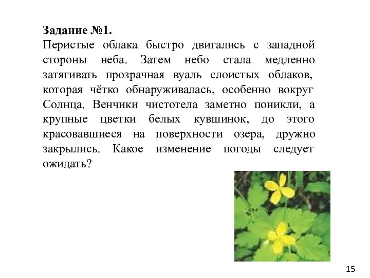 Задание №1. Перистые облака быстро двигались с западной стороны неба.