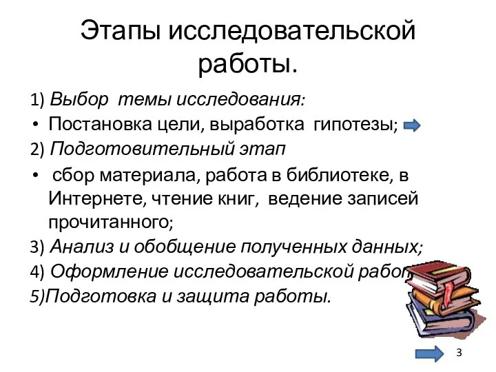 Этапы исследовательской работы. 1) Выбор темы исследования: Постановка цели, выработка