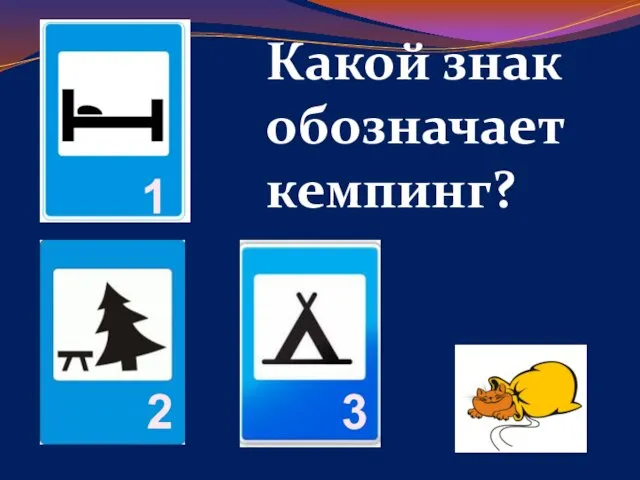 Какой знак обозначает кемпинг? 1 2 3