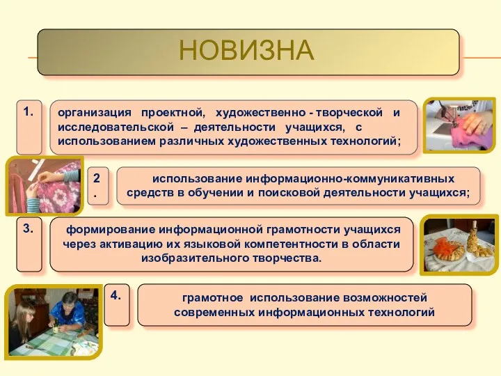 организация проектной, художественно - творческой и исследовательской – деятельности учащихся,