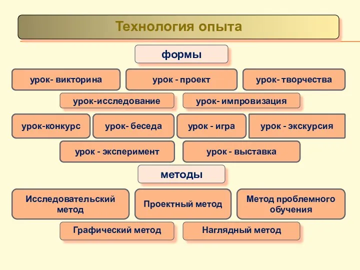 ФОРМЫ И МЕТОДЫ ОБУЧЕНИЯ урок - экскурсия Технология опыта урок