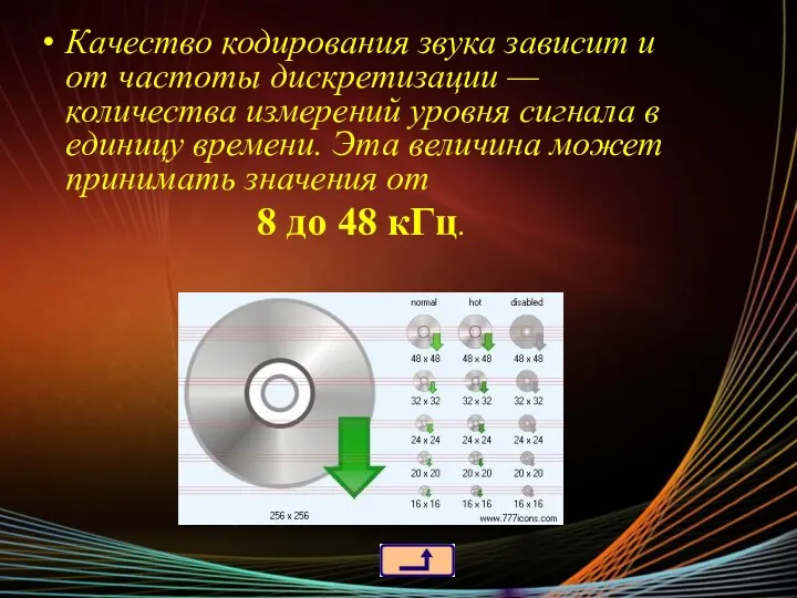 Качество кодирования звука зависит и от частоты дискретизации — количества