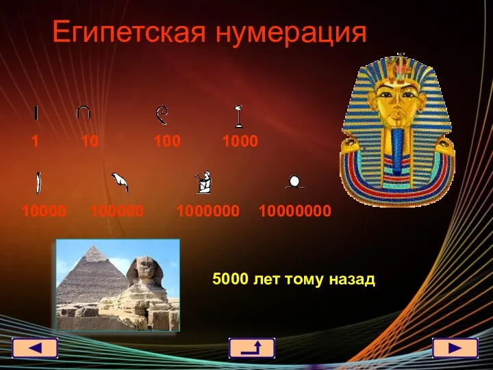 Египетская нумерация 1 10 100 1000 10000 100000 1000000 10000000 5000 лет тому назад