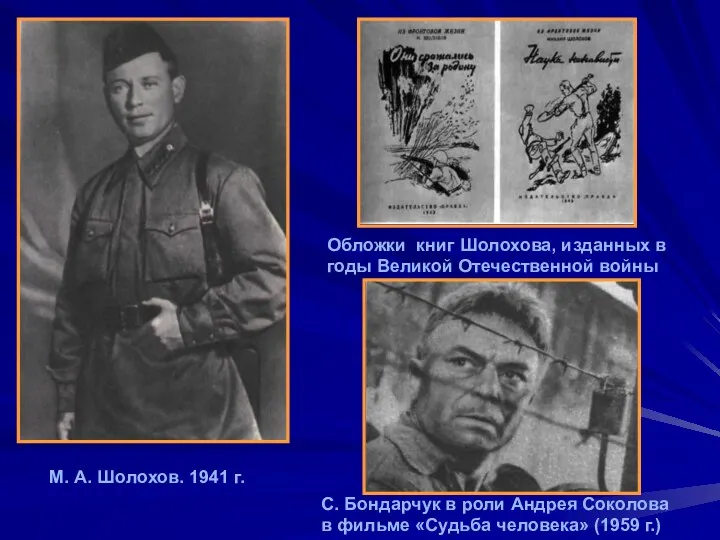 Обложки книг Шолохова, изданных в годы Великой Отечественной войны М.