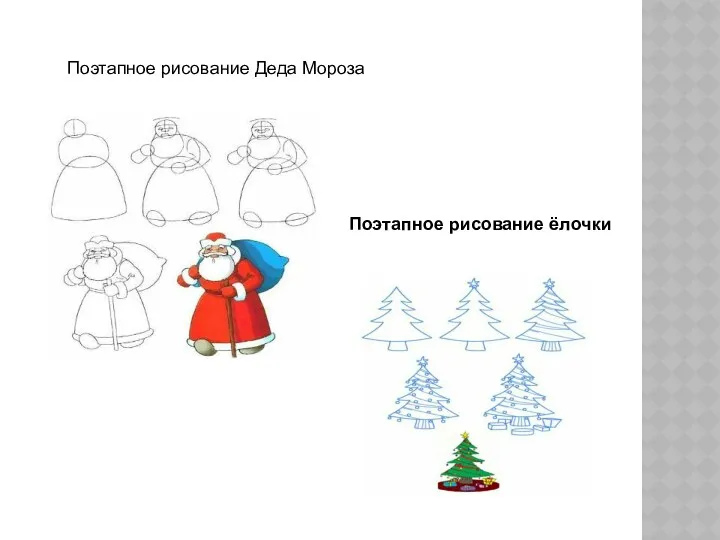Поэтапное рисование Деда Мороза Поэтапное рисование ёлочки